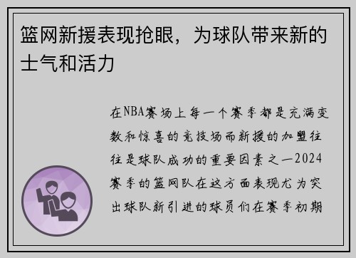 篮网新援表现抢眼，为球队带来新的士气和活力