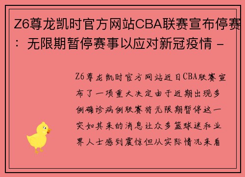 Z6尊龙凯时官方网站CBA联赛宣布停赛：无限期暂停赛事以应对新冠疫情 - 副本 - 副本